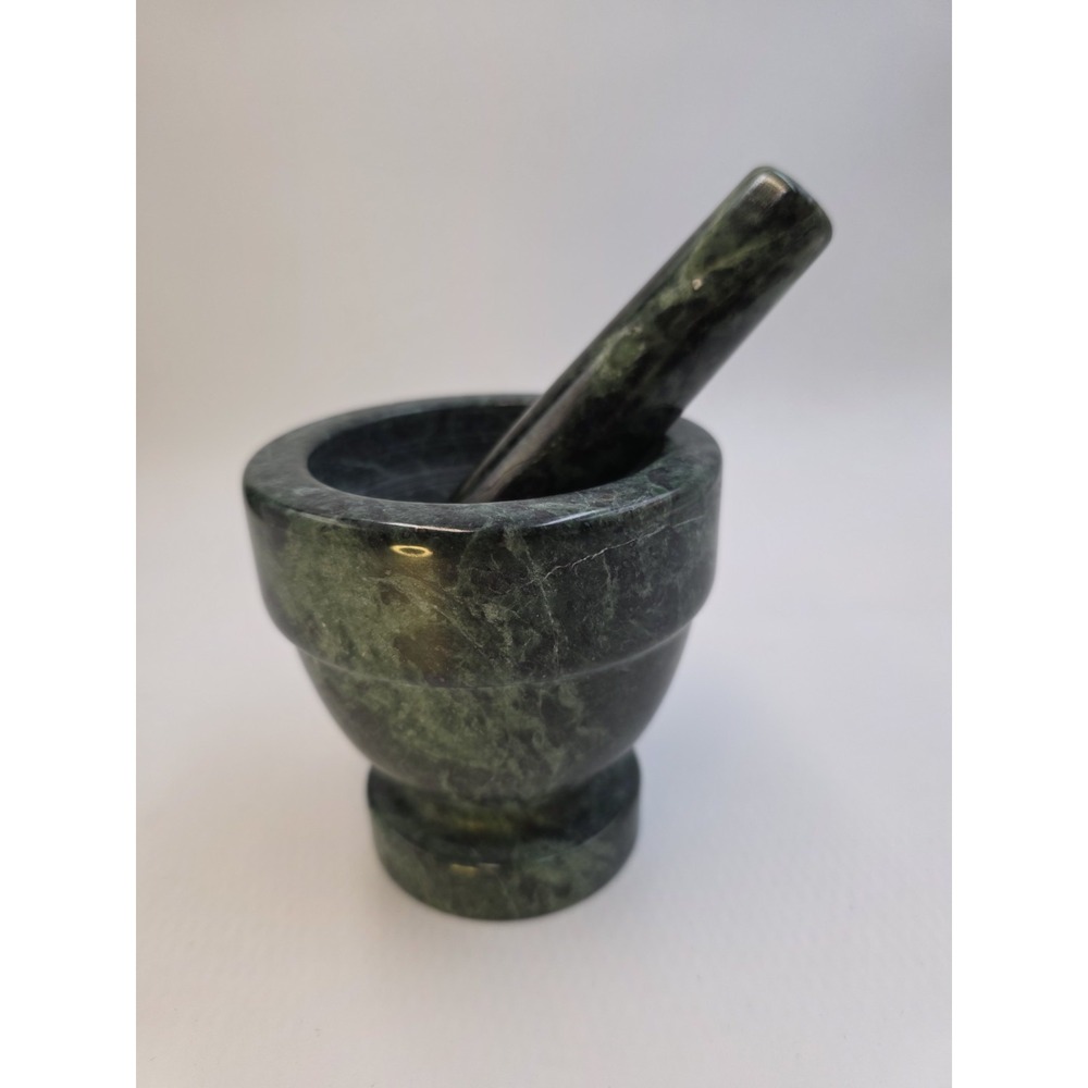 Green Marble Mortar and Pestle 4in Bowl Herb Spice‎ Grinder Stone Kitchen Decor